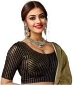 Jacquard Striped Stretchable Fit & Comfy Round Neck Half Sleeve Readymade Saree Blouse Stylish Crop Top Choli for Girls & Women